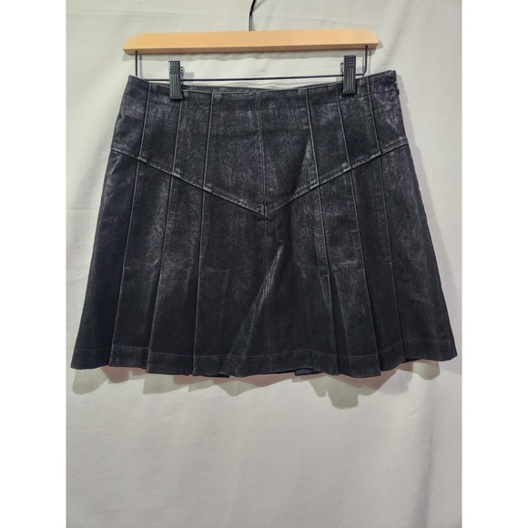 Free‎ People Faux Leather Pleated Black Mini W Side Zip Size 10 - Picture 1 of 7